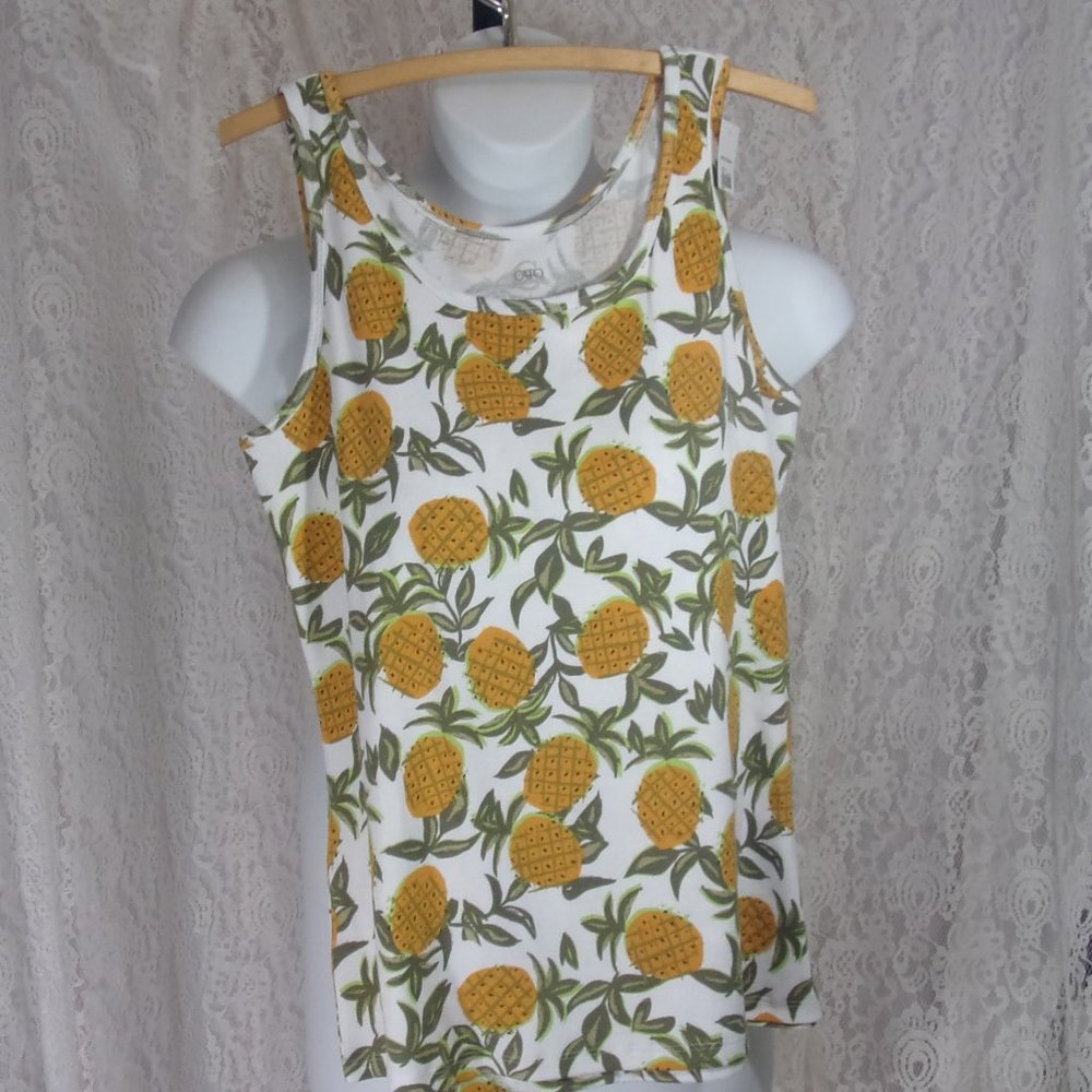 Tank Top Pineapple Design White Yellow Green
